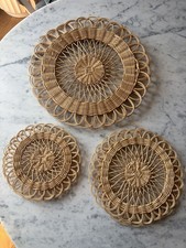 Vintage Woven Rattan Round Beige Placemats Set of 6 Handmade Small Medium Large