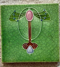 Antique Original Rare Art Nouveau English Decorative Ceramic Tile Dragonfly