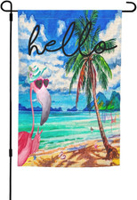 Hello Flamingo Graden Flag 12X18 Inch Outdoor Spring Summer Palm Tree Decor Yard