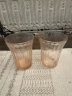 2 Jeanette Glass Cherry Blossom Pink Depression Juice Glasses Tumblers, 3.5”, 25