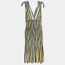 M Missoni Yellow Alga and Bubble Pattern Knit Sleeveless Midi Dress L