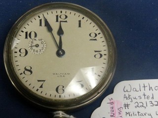 SS 368 Waltham 37s 15j adjusted 8 day #22 132 112 1918. USNO specs; large ba