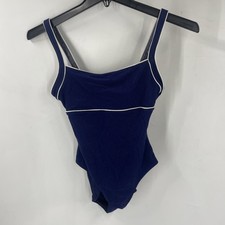 Vintage 90s Cole California Blue Ribbed Swimsuit Sz 8 One Piece Bathing Suit  