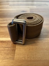 Vintage Polo Ralph Lauren D Ring Tan Canvas Belt with Silver tone Buckle 40"