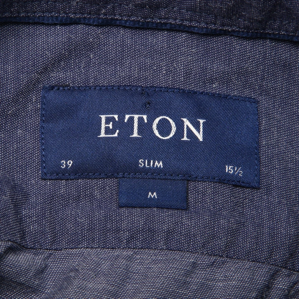 Camisa Eton Para Hombre Mediana Azul Calce Ajustado Manga Larga Abotonada Algodón Mezcla Seda Foto 4 de 4