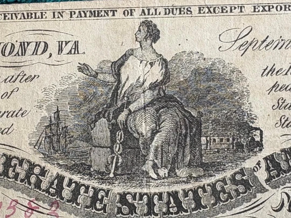 Confederate Currency. $5 - 1861- T-36. Commerce with Sailor. Great Condition!!   - Image 4 of 4