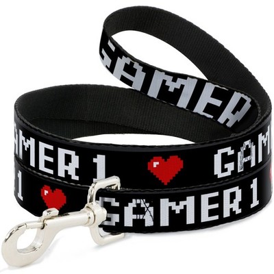Dog Leash GAMER 1/Heart 8-Bit Black/White/Red NARROW 0.5'' (US IMPORT)