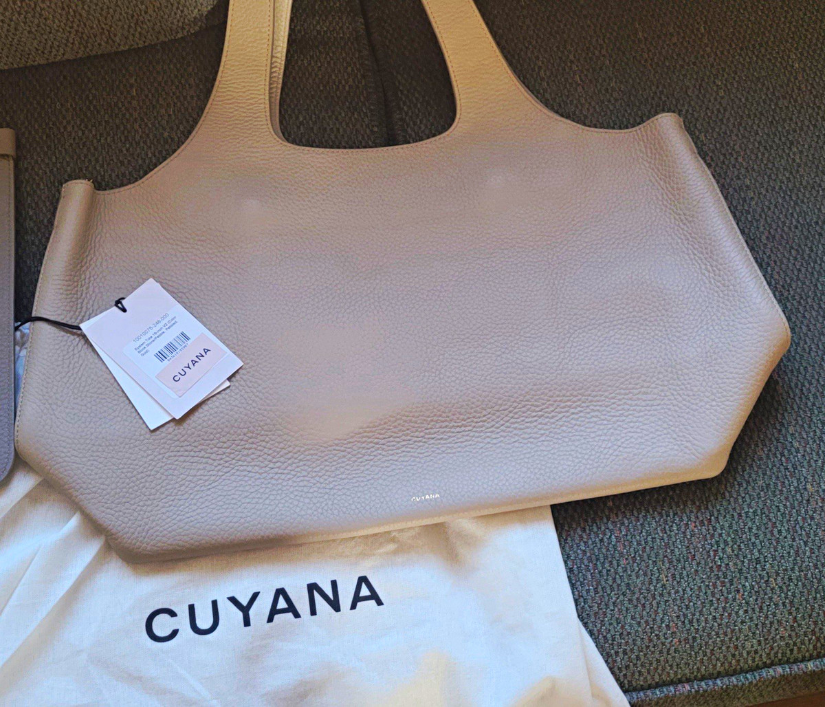 Cuyana Women’s Beige Pebbled Tote, Double Handles, Dust Bag, Brand Card