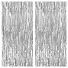 , XtraLarge Silver Foil Fringe Curtain - 3.2x8 Ft, Pack of 2 | Streamers Back...