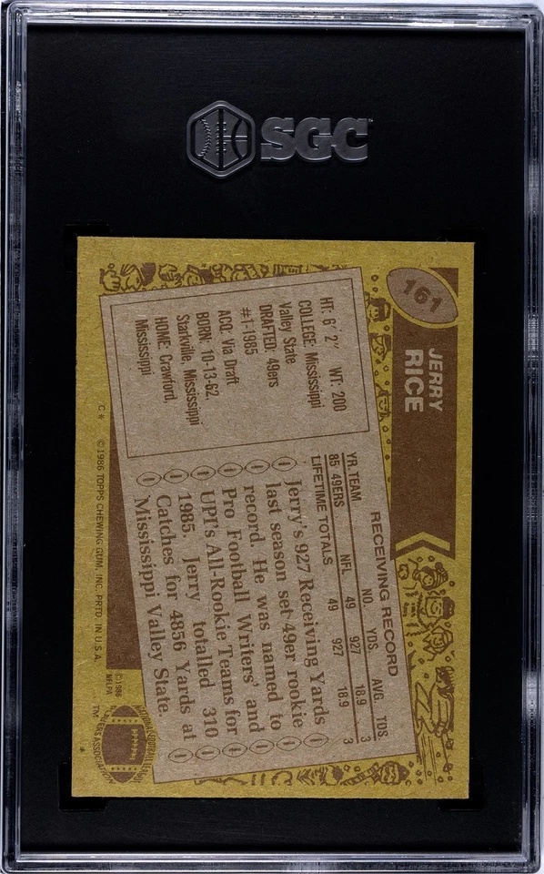 1986 Topps - Jerry Rice #161 C* con derechos de autor (RC) HOF 49ers SGC 6 grado Ex/casi nuevo Foto 2 de 2