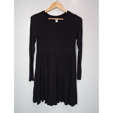 BDG Urban Outfitters Black Long Sleeve Tiered Babydoll Mini Dress Small S-P