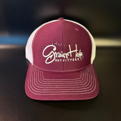 Richardson Grass Hole Outfitters 112 Maroon White Mesh Trucker Hat Mens OSFM