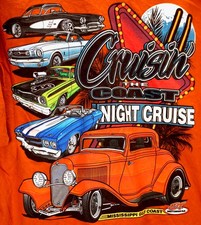 CRUISIN THE COAST NIGHT CRUISE T SHIRT TEE ORANGE MENS SIZE XL CRUISING