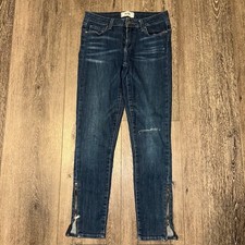 Paige Skinny Blue Jeans Dark Wash Cotton Blend Preppy Distressed Size 27