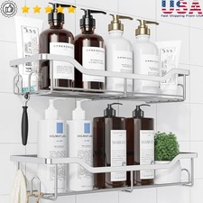 Rustproof Shower Storage Shelf 2pack Wall Mount Organizer W/ Hooks Easy Install