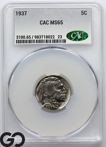 1937 Buffalo Nickel CAC MS 65 ** Premium Quality, Great Strike!