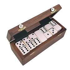 Domino Double Six 6 White Jumbo Tournament Pro Size with  Spinners - Wood Box