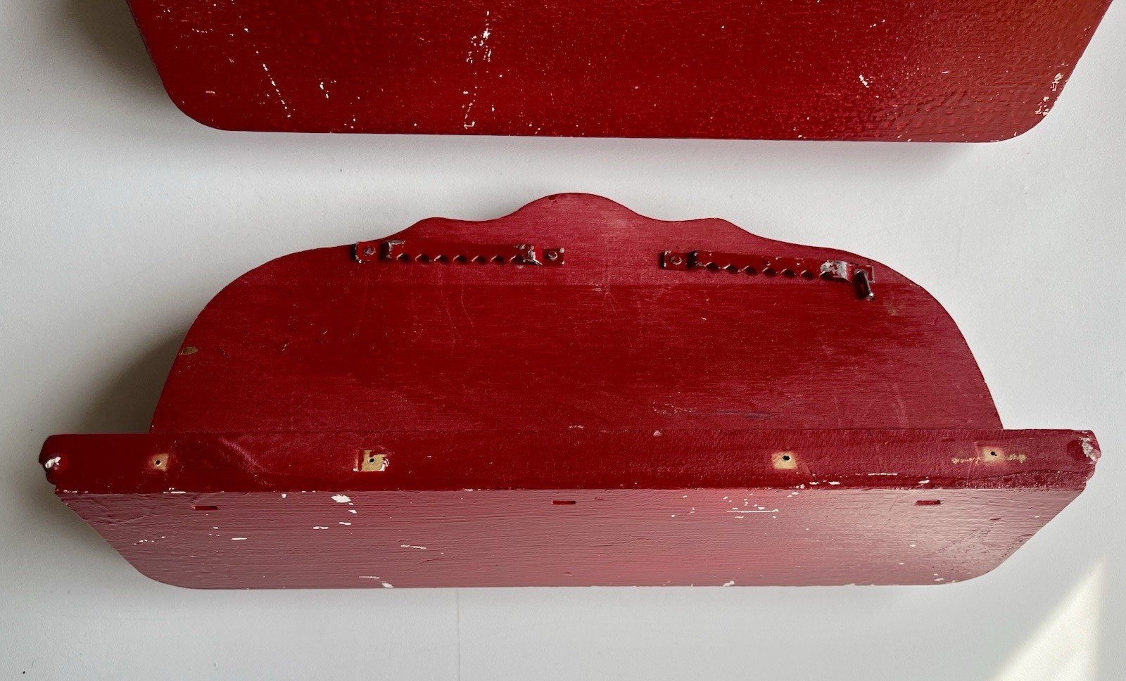 Vintage Handmade Cranberry Wooden Wall Hanging Mini Shelf  Set of 2, 11x4.25x3”