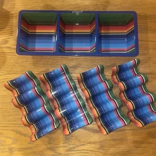 Prepara 5 PC Melamin Multicolor Stripe 4 Taco Holder & Tray