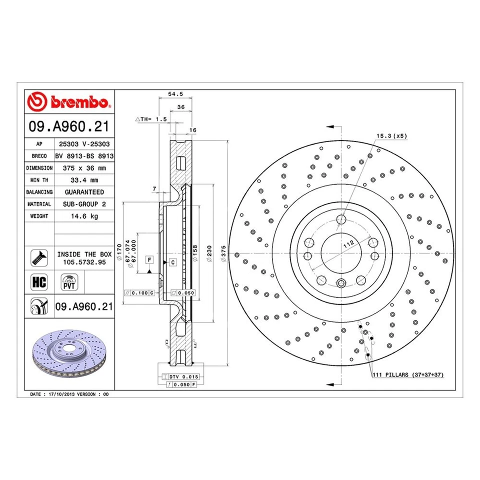 For Mercedes-Benz GLE63 AMG S 16-19 Brake Rotor UV Coated Series Drilled Vented Foto 2 de 4