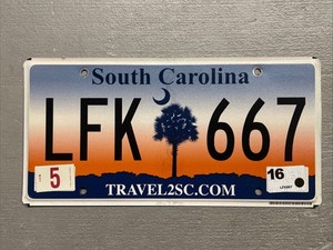 VINTAGE SOUTH CAROLINA LICENSE PLATE SUNRISE/ PALMETTO RANDOM LETTERS/NUMBERS