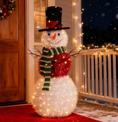 4Ft Outdoor Snowman Lighted for Christmas Yard/Lawn, 150 Lights Foldable Pop-...