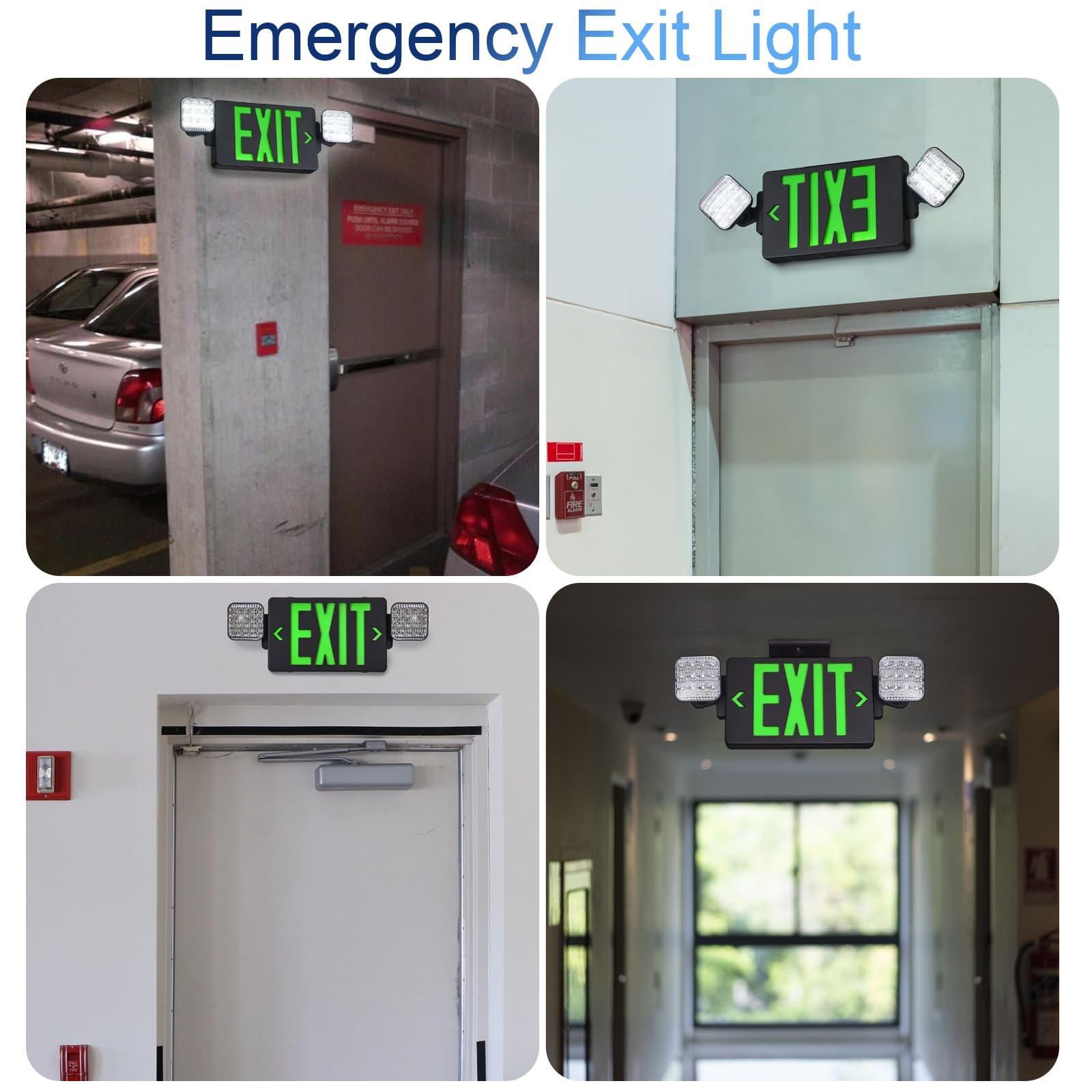 Black Housing Exit Sign with Emergency Lights, LED Emergency Exit Light with ...
