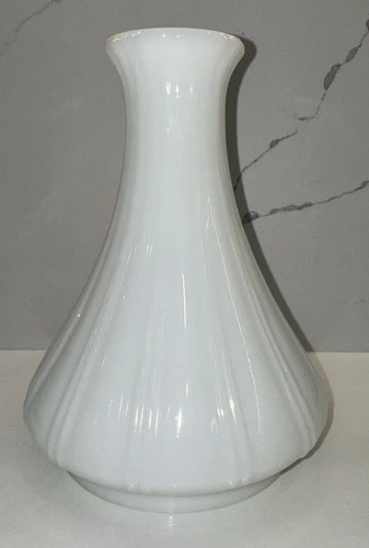Vintage White Milk Glass Ribbed 9" Angle Oil Lamp Light Shade