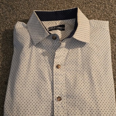 Bar III Carnaby Slim Fit Men's Letter Print Button-Up Shirt White Navy Cotton M