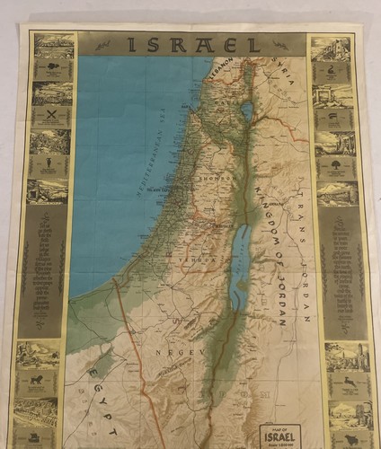Schöne große 24x17 Zoll Farbkarte von Israel datiert 1963 Dr. J Shapiro - Bild 2 von 9