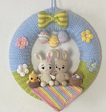 Ghirlanda pasquale, uncinetto, amigurumi, decorazione casa, coniglietti, Pasqua