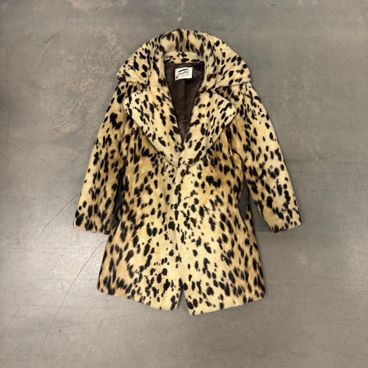 Vintage 60s La France Safari Cheetah Leopard Print Fur Coat Size