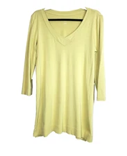 J Jill Womens Small Top V-NECK TUNIC  100% Pima Cotton Chartreuse 3/4 Sleeve
