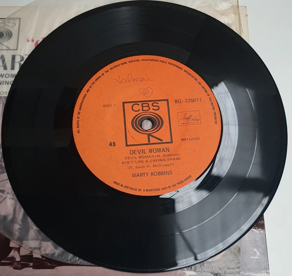 CBS Records Australia 45 Vinilo 7" EP Marty Robbins - Devil Woman c1963 Country Foto 3 de 4