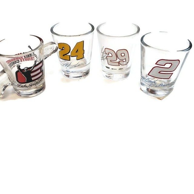 NASCAR Set of 4 Assorted Shot Glasses Earnhardt Gordon Harvick Wallace
