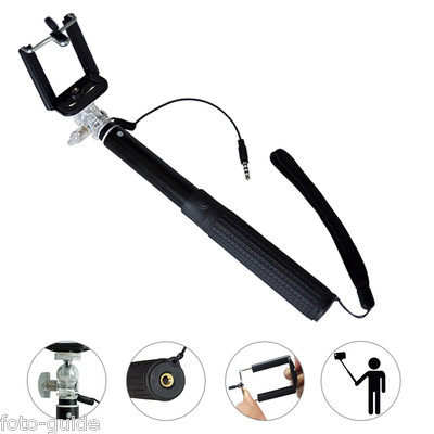 Selfie Stativ Stick Monopod passend zu iOS Android Handy Smartphone SCHWARZ