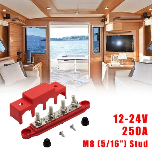 250A 12V-24V Sammelschiene Stromverteilerblock 4 Bolzen Abzweigblock KFZ - Bild 5 von 24