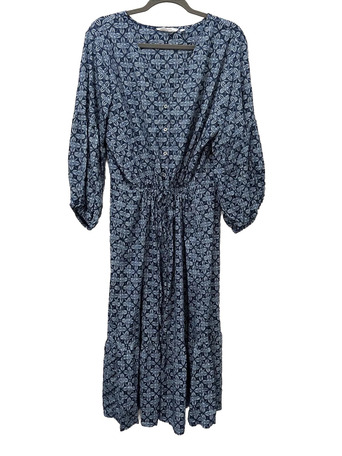 Candace Cameron Bure Womens Dress XL Blue Geo Print Puff Sleeve Cottagecore