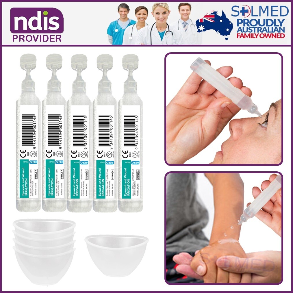 EYE WASH WOUND IRRIGATION AMPS 20ml INCLUDING EYE CUPS (x5)