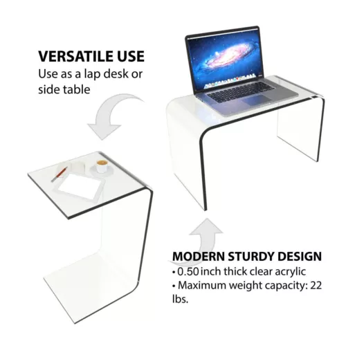 Multipurpose Clear Acrylic C-Shaped Lap Coffee Corner Desk Side Table Nightstand - Picture 3 of 8