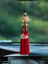 Car Rearview Mirror Pendant, Yellow Poplar, Wood, Lotus Flower, Safe Good Luck