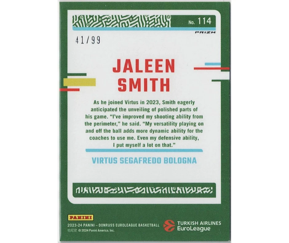 2023-24 Panini Donruss Euro League Red Optic 41/99 Jaleen Smith - Virtus Bologna - Image 2 of 3