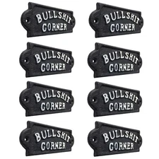 8 Cast Iron Bullshit Corner Sign Man Cave Decor Plaque Embossed Black & White