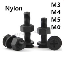 Black Nylon Phillips Countersunk Flat Head Screws With Hex Nut Flat Washer M3-M6