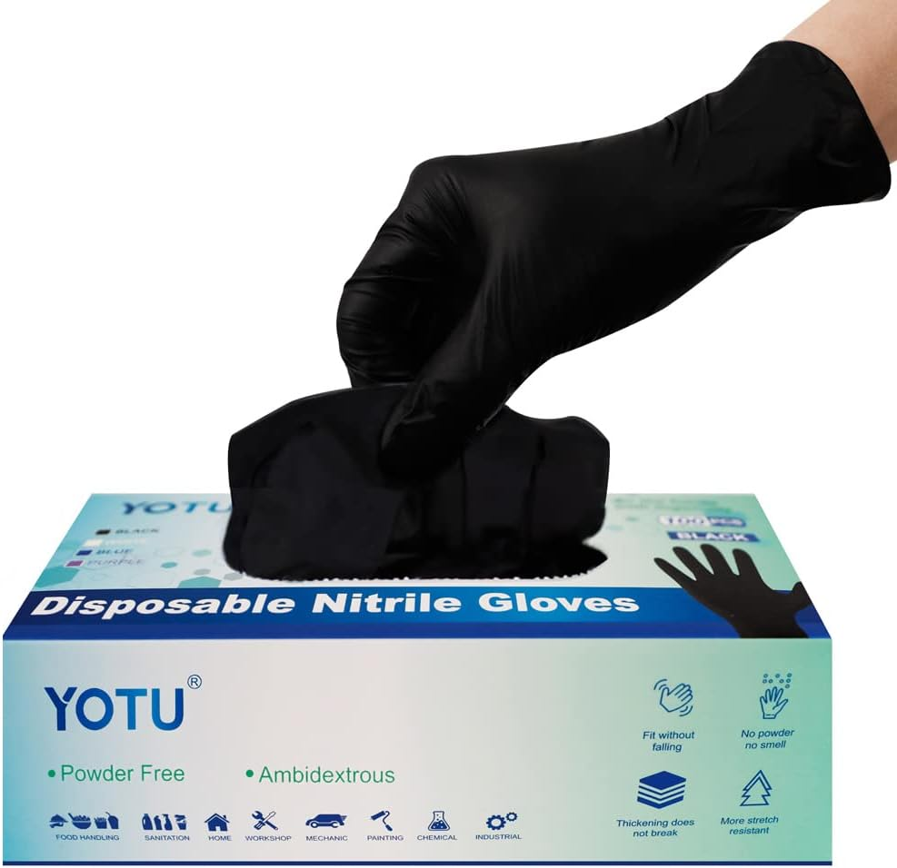 Black Disposable Nitrile Latex & Powder Free 6-Mil Gloves 100 Count, Textured...