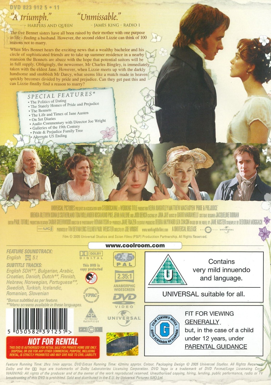 Pride & Prejudice (2005) DVD, Keira Knightley, Matthew Macfadyen