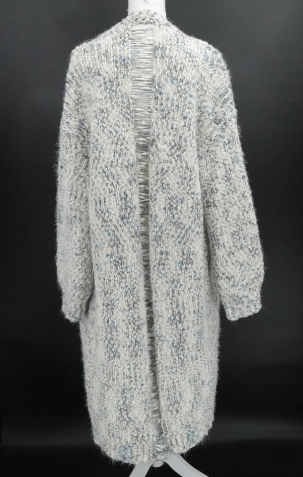 Cárdigan Pol Mujer Grande Blanco Azul Moteado Abierto Crochet Plumero Acogedor Difuso Foto 2 de 4