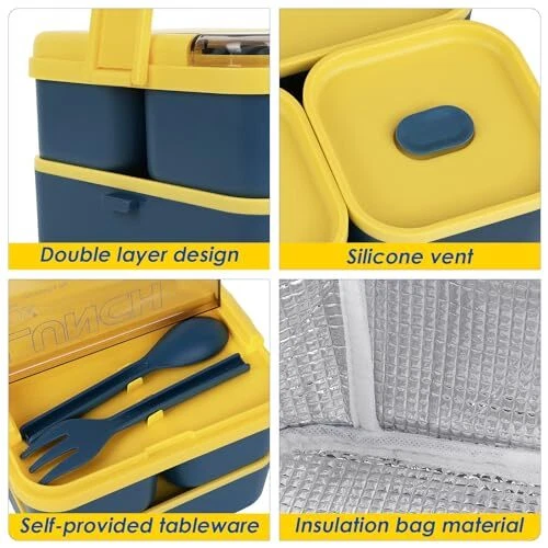 Linkidea Bento Box with Lunch Bag, Reusable Food Container with Double Blue Linkidea Bento Box with Lunch Bag, Reusable Food Container with Double Blue