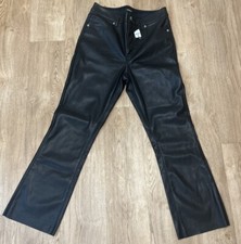 NWT EXPRESS Size 8R Women's Black High Rise Vegan Leather Pants Cropped Flare
