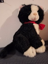 Vintage Russ Sasha Tuxedo Black And White Toy Cat W Red Bow And Original Tag